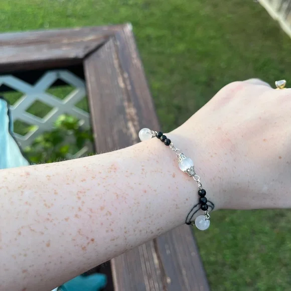 Selenite And Black Tourmaline Bracelet - Picture 4 of 4